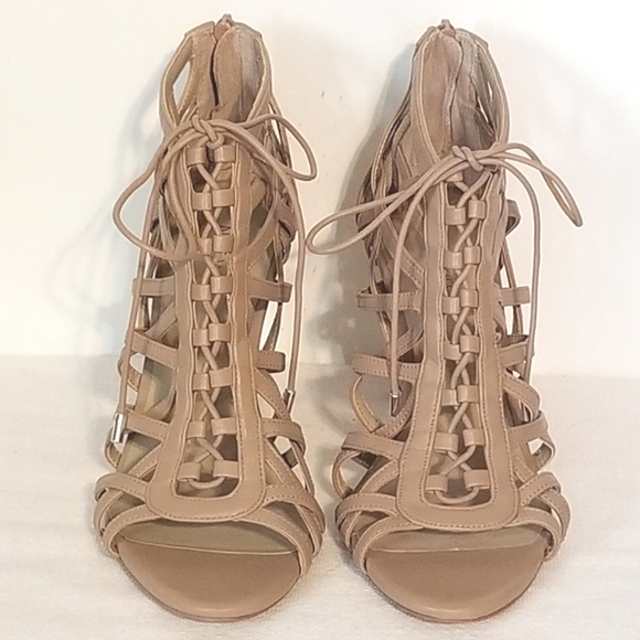 Nine West Leather Cage Taupe Heels Sandals Size 9 - Picture 2 of 8